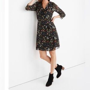 Madewell Finch Floral Ruffle Wrap Chiffon Mini Dress S
